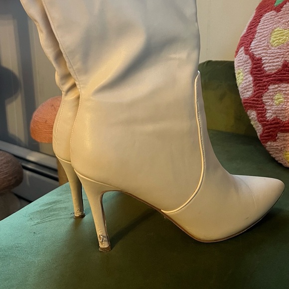Cream Mid Calf Stiletto Boots - Picture 5 of 5
